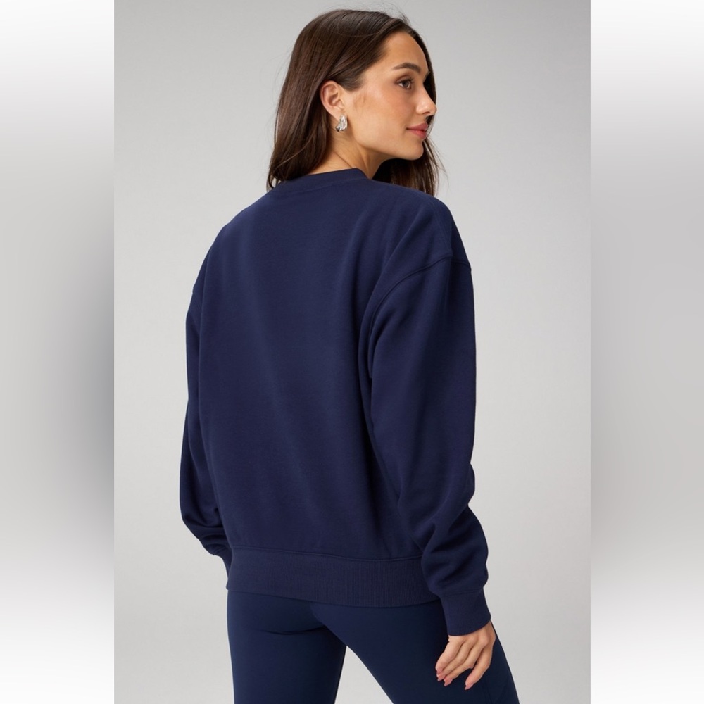 Fabletics Cozy Fleece Crew Neck Sweatshirt Large NWT Deep Navy - Picture 3 of 8